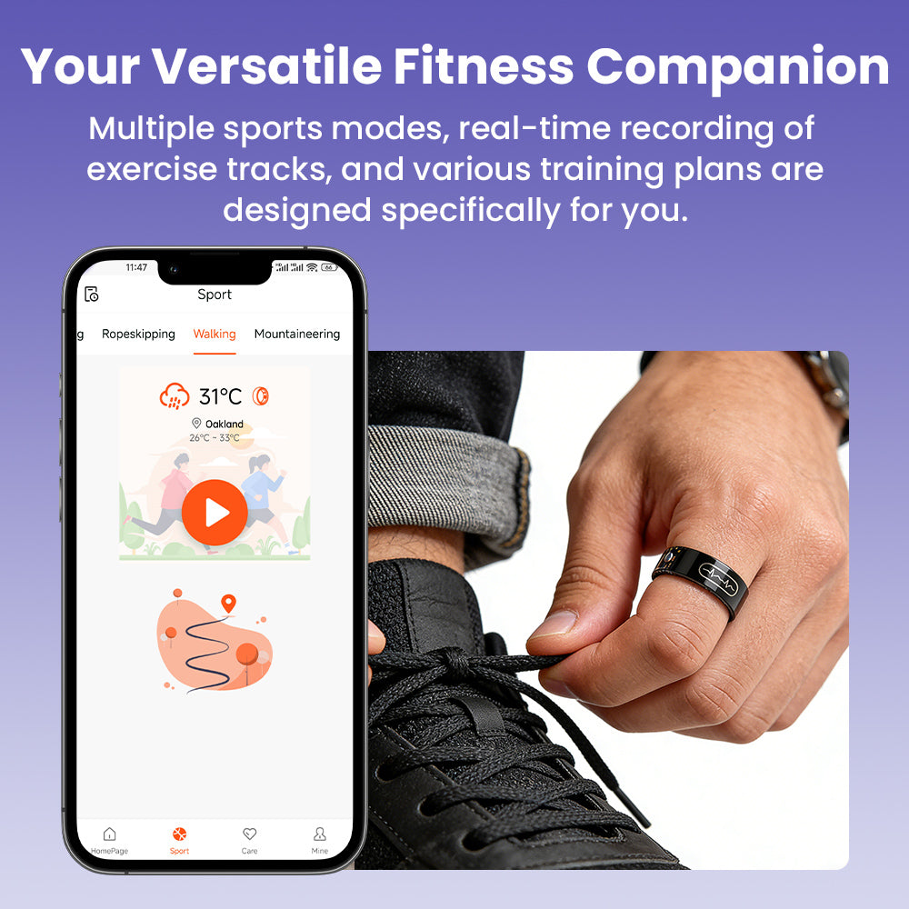 Coxsmart R09 Blood Glucose ECG/EKG Blood Pressure Monitoring AI Health Analysis Smart Ring