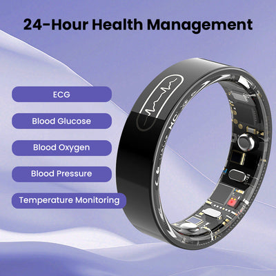 Coxsmart R09 Blood Glucose ECG/EKG Blood Pressure Monitoring AI Health Analysis Smart Ring