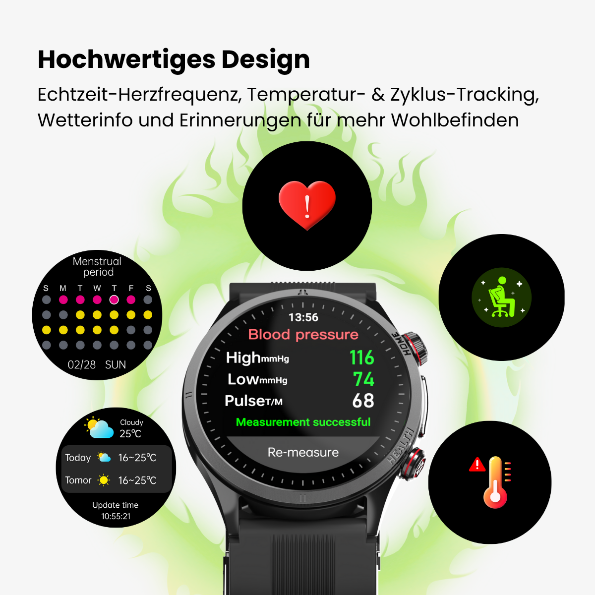 CXS26 Smartwatch mit Luftkissen-Blutdruckmessung