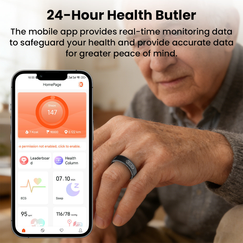 Coxsmart R09 Blood Glucose ECG/EKG Blood Pressure Monitoring AI Health Analysis Smart Ring